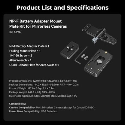 SmallRig NP-F Battery Plate with Quick Release Plate for Arca-Swiss, Dual DC Output ports, Compact & Foldable NP-F Battery Adapter Plate for DSLR Camera, Tripod, Compatible with NP-F970 Battery - 4696 - style: NP-F Battery Plate
