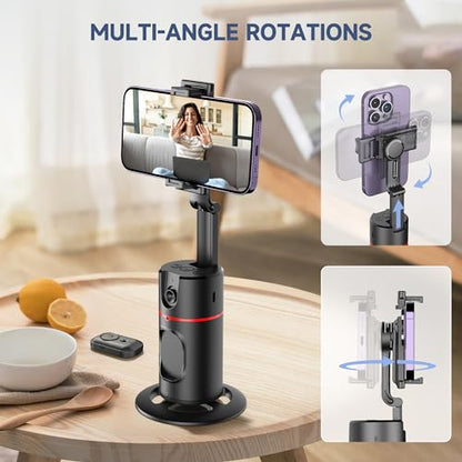 Auto Face Tracking Tripod, No App, Smart Shooting Phone Holder with Remote, 360° Rotation Body Phone Camera Mount with Phone Holder Body Smart Tracking Tripod for Vlog/TIK Tok - color: Black