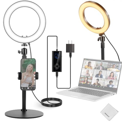 NEEWER 18W 8" Desk Ring Light with Stand, Circle Selfie Light for iPhone Streaming Makeup Video Recording, Video Conference Lighting Kit with Phone Holder for Laptop Computer Zoom Call Podcast, RH8B