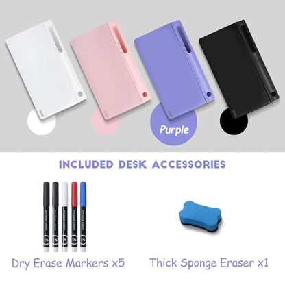 SELEAD Desktop Glass Whiteboard with Storage, Small Dry Erase White Board Computer Pad Keyboard Stand for Home, School, Office Desk Accessories - Purple - color: Purple
