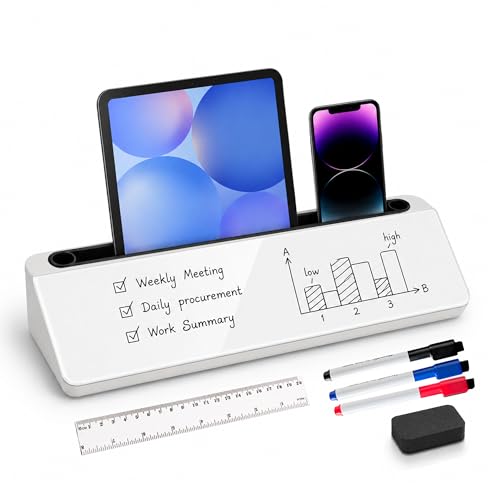 Desktop Whiteboard, Glass Dry Erase Board, Desk Board Buddy,Computer Keyboard Stand,Desk Whiteboard Organizer for Home,Office,School Supplies(Black & White) - color: Black&white