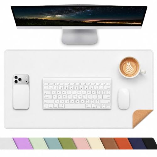 AFIING Cork Desk Mat 35.4" x 17", Dual-Sided Natural Cork & PU Leather Desk Pad, Non-Slip Waterproof Large Mouse Pad for Office, Home & Gaming, White - color: White, size: 36" x 17"