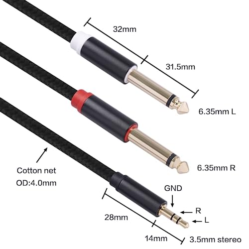 2Pack 16Ft 3.5mm TRS to Dual 6.35mm Stereo Cable 1/8 TRS to Dual 6.35mm 1/4 TS Mono Y Splitter Audio Cord Adapter for Smartphone, Mixer,PC, CD Player, Speakers and Home Stereo System - size: 16.4FT/2Pack