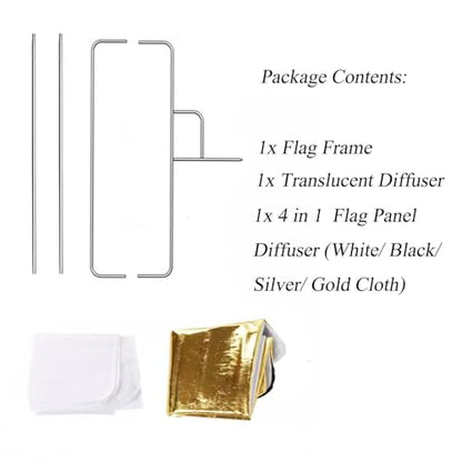 35"x47"/90x120cm Light Reflector Flag Panel Kit, 5-in-1 Diffusion Scrim Translucent/Gold/Silver/Black/White Lighting Diffuser, Stainless Steel Foldable Frame for Studio Portrait Photography