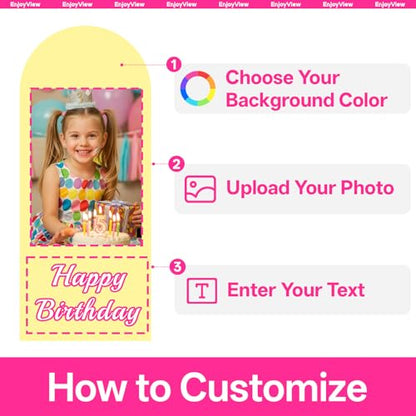 Custom Arch Backdrop Standee with Back Stand, Personalized Photo Cardboard Cutout Customized Background Board for Birthday Party, Wedding Graduation & Event Decor, 1-8 FT Tall