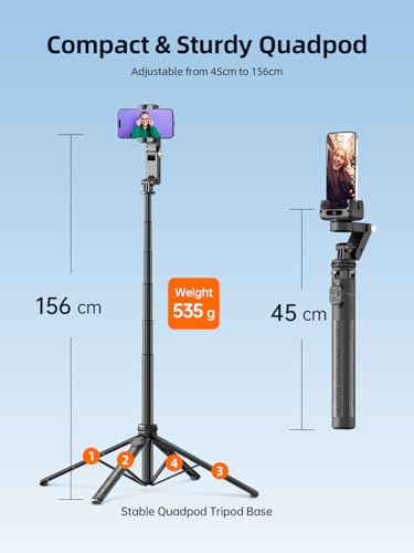 Rollei Auto Face Tracking Tripod, Smartphone Gimbal Stabilizer 61'' Selfie Stick Tripod Holder 360° Rotation for iPhone/Android Stand for Filming Streaming Tiktok Video Vlog - style: Easy Creator Gimbal