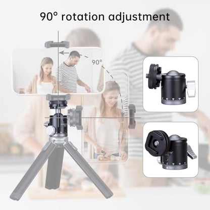 B19 Mini Ball Head with Hot Shoe Mount, Aluminum Alloy, 1/4" Standard Screw, 360 Degree Rotation, 30mm x 64mm, Black