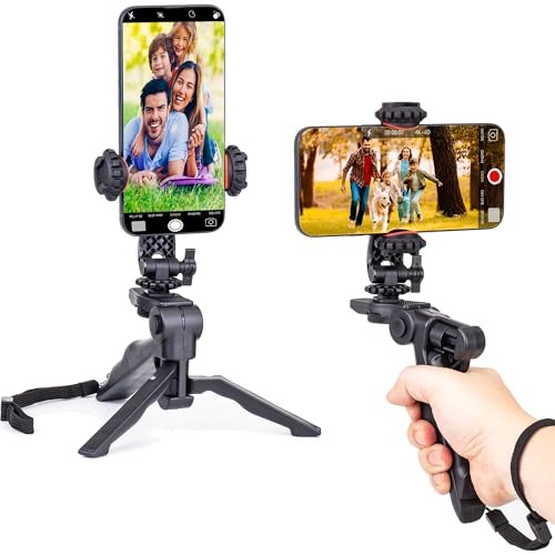 Zeadio Phone Tripod Stabilizer Grip, Smartphone Handheld Portable Selfie Stick Desktop Tabletop Stand Mount Holder for All Smartphones
