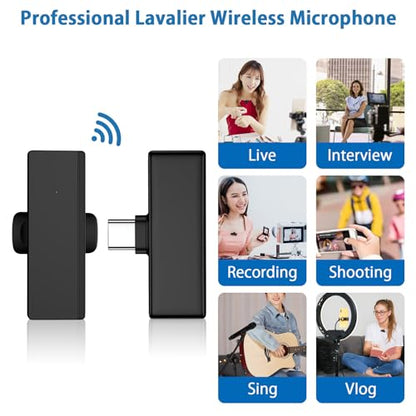 Lavalier Microphone Lapel Mic Wireless for iPhone 15 Pro Max,Bluetooth Mic USB C,Android,Phone,PC,Microfono Inalambrico Para, Mini Collar Clip on Lapel Microphone Wireless Lav Mic for Video Recording