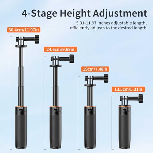 VRIG TP35 Auto Pop Open Extendable Mini Camera Tripod,Portable Small Handle Grip Desktop Webcam Selfie Stick Tripod for DJI Osmo Action 6/5Pro/4/3,GoPro Hero 13 12 11 10 Max,Mission 1 PRO - size: 11.9" Tripod