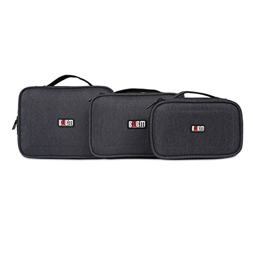 BUBM 3pcs Double Layer Electronic Organizer, Travel Gadgets Bag for Cables, External Flash Drive, Mouse, Memory Card, Power Bank and More, Compact and Multi-purpose, Black | Double Layer Travel Gadgets Carry Bag for Cables, External Flash Drive, Mouse, Me