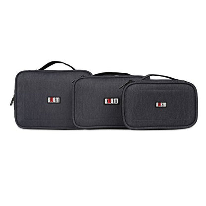 BUBM 3pcs Double Layer Electronic Organizer, Travel Gadgets Bag for Cables, External Flash Drive, Mouse, Memory Card, Power Bank and More, Compact and Multi-purpose, Black | Double Layer Travel Gadgets Carry Bag for Cables, External Flash Drive, Mouse, Me