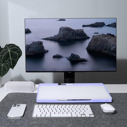LOUKIN Glass Desktop Whiteboard, 15.3" x 5.6" Dry Erase Desk Board with Dotted and Graduated Surface, Desktop Buddy, Great for Design and Drawing, 3 Markers and 1 Dry Erase Eraser Included (Purple) - color: Purple