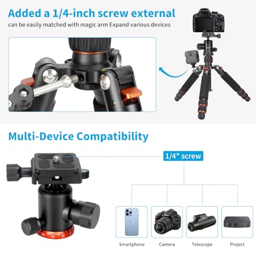 Koolehaoda Mini Tabletop Tripod with 360° Ball Head, Aluminum Portable | Compact Lightweight Desktop Camera Tripod Stand with Quick Release Plate, Adjustable Height for DSLR Video Camcorder Phone