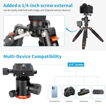 Koolehaoda Mini Tabletop Tripod with 360° Ball Head, Aluminum Portable | Compact Lightweight Desktop Camera Tripod Stand with Quick Release Plate, Adjustable Height for DSLR Video Camcorder Phone