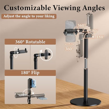 Height/Angle Adjustable Phone Holder, 10"-25" Retractable Tall Phone Stand for Desk,720°Rotatable+180flip Phone Holder Stand for Video Calls Kitchen Table Office Etc -Clip Type - style: Clip Style