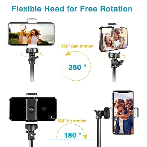 Aureday 67" Phone Tripod, Extendable Cell Phone and Camera Tripod Stand with Wireless Remote & Phone Holder, Aluminum Selfie Stick Tripod - color: Black, size: 67in