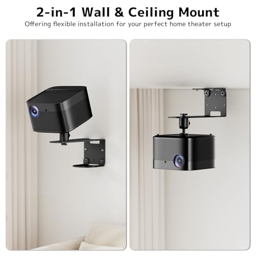 PUTORSEN Projector Wall Mount - Projector Wall & Ceiling Mount with 1/4” Screw, 22 lbs Wall & 13.2 lbs Ceiling Load Capacity, 360° Rotation & 5 inch Adjustment, for Home Theater/Office/Conference Room