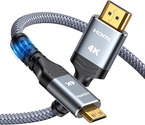 Highwings Mini HDMI to HDMI Cable 10FT, 4K 60Hz High Speed HDMI to Mini HDMI Cable Male Bi-Directional 2.0 Cord, for HDTV, Tablet, Camera and Camcorder [Aluminum Shell, Nylon Braided] - color: Grey, size: 10 feet