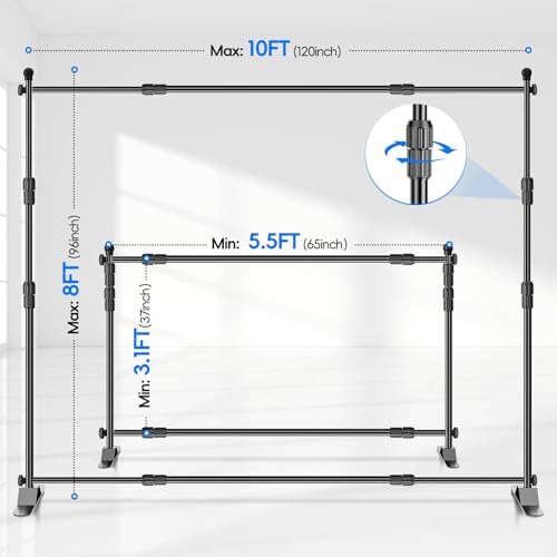 EMART Adjustable Photo Backdrop Banner Stand with 10 X 8ft（W X H） Telescopic Tubes, Suitable for Trade Shows, Professional Photography Booths, and Step and Repeat Background Displays - size: 10 x 8FT