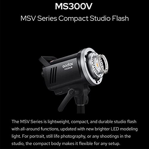 Godox MS300V 300W Studio Strobe Light Kit - 2.4G Bowens Mount With CF80 Quick Installation Softbox, Stainless Steel Stand, 5-in-1 Reflector for Photography Lighting