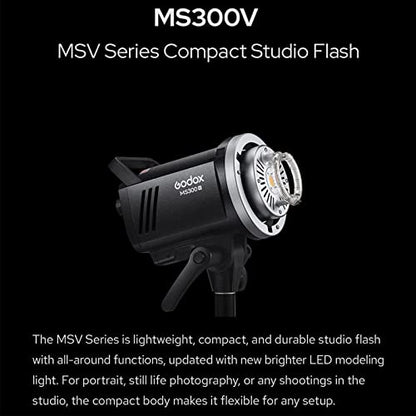 Godox MS300V 300W Studio Strobe Light Kit - 2.4G Bowens Mount With CF80 Quick Installation Softbox, Stainless Steel Stand, 5-in-1 Reflector for Photography Lighting