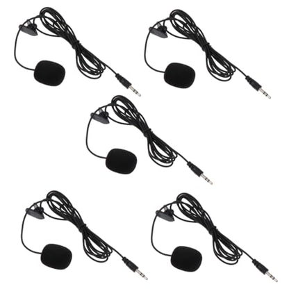 5Pcs Professional Clip-On Lavalier Microphones, Compact Black Wired Microphone Set for Live Broadcast, Phone, Camera, Teaching, Interview, and Tour Guide Use