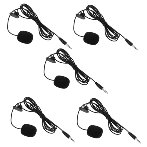 5Pcs Professional Clip-On Lavalier Microphones, Compact Black Wired Microphone Set for Live Broadcast, Phone, Camera, Teaching, Interview, and Tour Guide Use