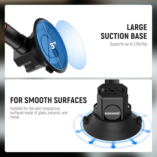 NEEWER Triple Suction Cup Car Mount Kit, Carbon Fiber Camera Mount with Action Camera Adapter, NATO Rail & 24"/60cm Extension Pole Compatible with GoPro Insta360, 2.2lb/1kg Max Load, CA136 - style: CA136