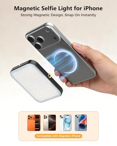 Magnetic Selfie Light for iPhone, Selfies Video Lighting, 6 Lighting Modes, 12 Brightness Levels, Clip, Magnetic or Camera Mount, Ideal for TikTok, Zoom, Makeup, Live Streaming - color: 60-Black