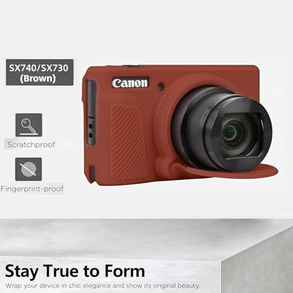Camera Case for Canon PowerShot SX740/ SX730 Digital Camera,SX740 HS Case, Soft Silicone Protective Case Removable Lens Cover,Comes with 2 Screen Protectors and 1 Wrist Strap. (Brown) - color: Brown