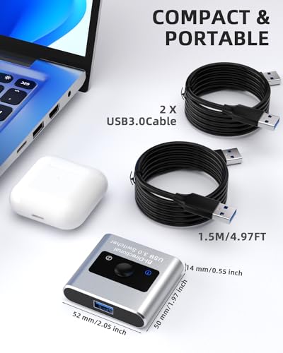 Aluminum USB 3.0 Switch, Bi-Directional 2 in 1 Out / 1 in 2 Out - Share 1 Device for Printer, Keyboard - Includes 2 USB 3.0 Cables (4.9ft) - color: USB Switch