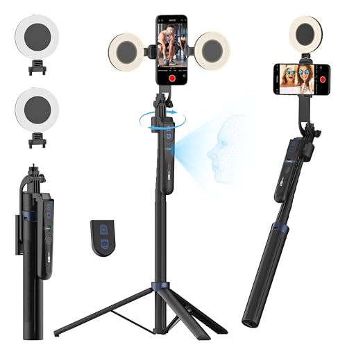 USKEYVISION Auto Face Tracking Tripod 360 Rotation,70.9” Phone Tripod for iPhone w/Fill Light,Selfie Stick for iPhone w/Remote Control,Phone Holder Video Recording for Content Creators TikTok(UTK-02) - size: UTK-02(with 2 fill lights)