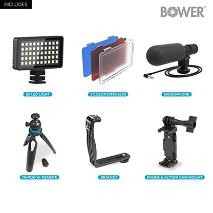 Bower Smart Photo Vlogger Kit with LED, Microphone, and Remote
