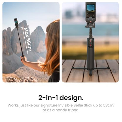 Insta360 Foldable 2-in-1 Selfie Stick Remote Kit with Invisible Stick, Built-in Tripod, Ideal for Vlogging, Hiking, Group Shots, Supports X5, X4 Air, X4, X3 Action Cameras