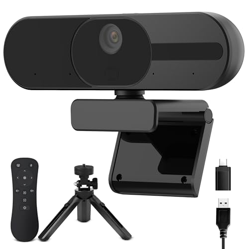 4K Webcam with Speaker and 4 AI Noise-Cancelling Mics, Wide Angle PC Cameras with Remote, Auto Focus, Privacy Cover, Tripod, Great for Computer, Zoom, Skype, Teams, Laptop, Personal Video Calling