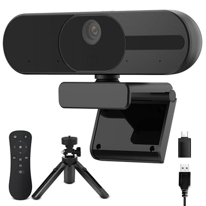 4K Webcam with Speaker and 4 AI Noise-Cancelling Mics, Wide Angle PC Cameras with Remote, Auto Focus, Privacy Cover, Tripod, Great for Computer, Zoom, Skype, Teams, Laptop, Personal Video Calling