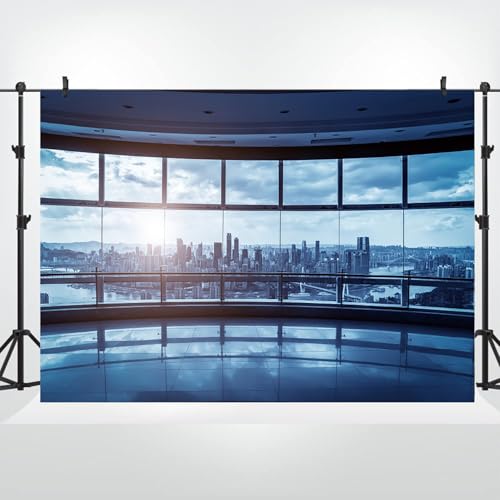 10x7ft Business Office Window Backdrop Modern City View Office Video Conference Photography Background Home Office Indoor Decor Banner Adult Man Woman Artistic Portrait Photo Studio Prop - size: 10x7ft