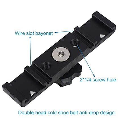 Dual Cold Shoe Mount Bracket,Dual Cold Shoe Mount Plate Adapter,Dual Hot Shoe Extension Bar for Nikon Canon Sony DSLR Camera Flash LED Video Light Microphone