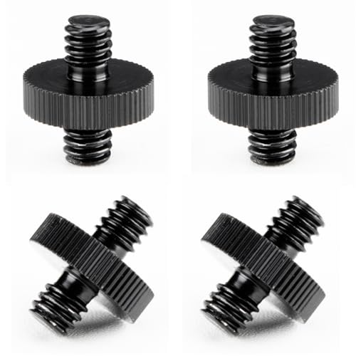 4 Pack 1/4" Male to 1/4" Male Threaded Adapter for Camera Cage Mount, Double Sided Tripod Screw Thread for Light Stand Shoulder Rig Stud Mounting Accessories - color: Black-4 pack