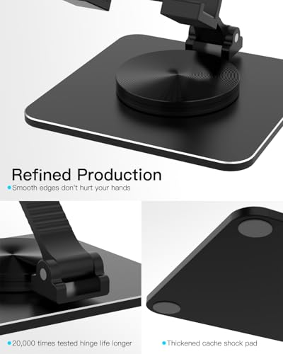 Adjustable Phone & Tablet Stand, Fits 4–9.7in Devices, Black | 360° Viewing Flexibility • Reinforced Aluminum Build • Dual-Hinge Adjustment • Travel-Ready Storage - color: Black
