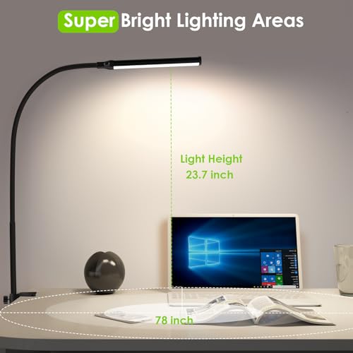 ShineTech LED Desk Lamp with Clamp, Clip On Desk Lamp for Home Office, 4000K Natural White & 11 Brightness Level, Flexible Gooseneck Architect Desk Light, Eye Caring Reading Lamp with USB Adapter - color: 4000K- Cool White