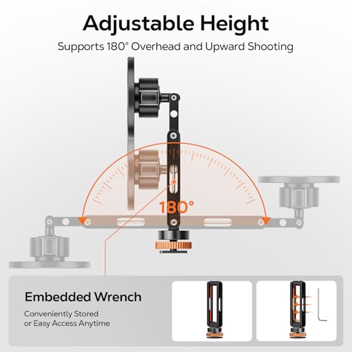 MoKo MagSafe Tripod Mount, All Metal 360° Adjustable Phone Mount for Tripod & Camera with 1/4" Screw & Cold Shoe, Compatible with iPhone 12-17 Series, for Camera Monitoring, Stabilizers, Sony/Canon