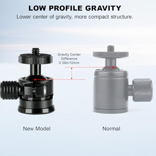 Koolehaoda Mini Ball Head with Cold Shoe Mount 360° Swivel for Camera | Tripod Ball Head Aluminum 1/4" Screw Panoramic Mount with Removable Hot Shoe Adapter for Video Light Microphone
