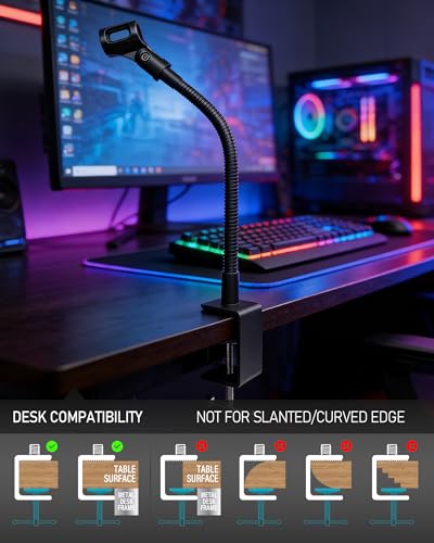 13-INCHS Flexible Gooseneck Microphone Stand with Heavy Duty Desk Clamp for Podcast, Meetings, Lectures, Radio Broadcasting Studio, Live Broadcast Equipment, TV Stations - size: 13-INCH