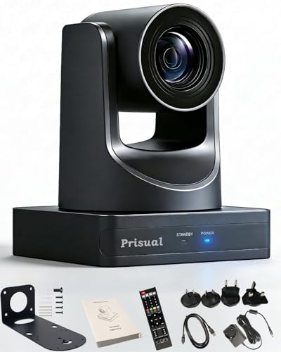 Prisual NDI 6.1.1 PTZ Camera, Ai Auto-Tracking, 20x Optical Zoom LAN USB3.0 PoE HDMI PTZ Camera for Church Services Worship Education Live Events(Official NDI Certified) PT20X-UL-N - color: Metallic Gray