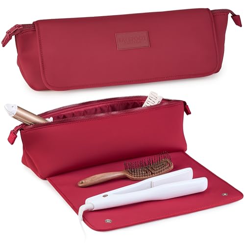 BAREFOOT CARIBOU Hair Tools Travel Bag and Heat Resistant Mat (15.5") for Flat Irons, Straighteners, Curling Iron, Haircare Accessories, 2-in-1 design, Interior Pockets, Portable Organizer (Burgundy) - color: Burgundy