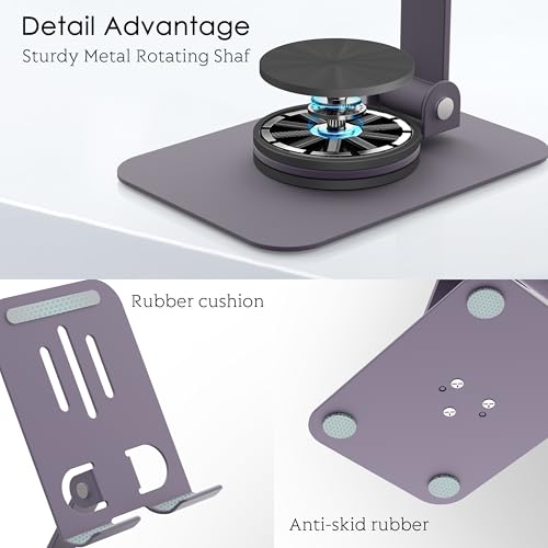 Metal Cell Phone Stand for Desk, Multi-Angel Adjustable 360° Rotation Non-Slip and Foldable Mobile Phone Stand, Compatible with iPhone 17 16 Pro Max and All Smartphones, Purple - color: Purple