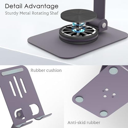 Metal Cell Phone Stand for Desk, Multi-Angel Adjustable 360° Rotation Non-Slip and Foldable Mobile Phone Stand, Compatible with iPhone 17 16 Pro Max and All Smartphones, Purple - color: Purple