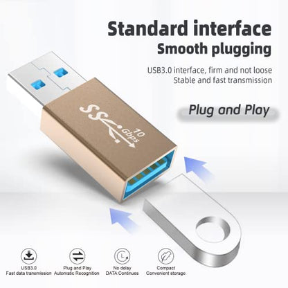 (3 Pieces) USB 3.0 Adapter kit, Support Charging and Data Transfer, High Speed Extension Coupler Converter Extender Connector, Female to Female, Male to Male, Male to Female USB Adapter - GOLD - style: 3 in 1 Pack